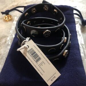 Authentic Tory Burch Logo Studded Triple Wrap Bracelet/ Choker Necklace